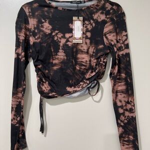 Boohoo Black and Brown Tie-Dye Long Sleeve Top size 6